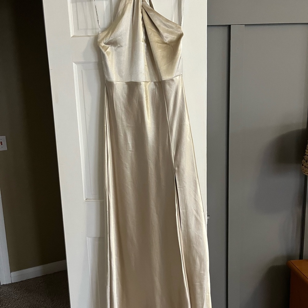 Birdy Grey Halter Maxi Dress in Champagne Color size medium